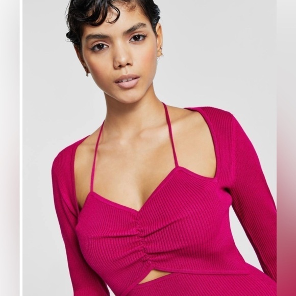 Bar III Cutout-front Ribbed Sweater Dress Sz XL - Picture 3 of 5